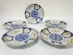 古伊万里　染錦　七寸皿　5客